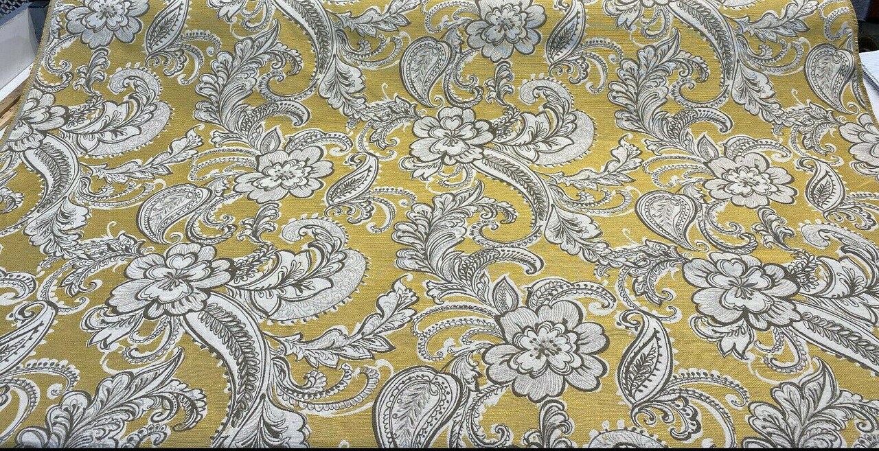 1 Yard Upholstery Chenille Fabric Paisley Life Yellow Golden Floral Brocade 100% Polyester 58 Inch Width